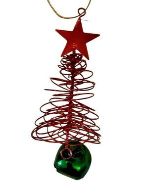 Red Christmas Tree Ornament Green Jingle Bell Star Metal Spiral Wire